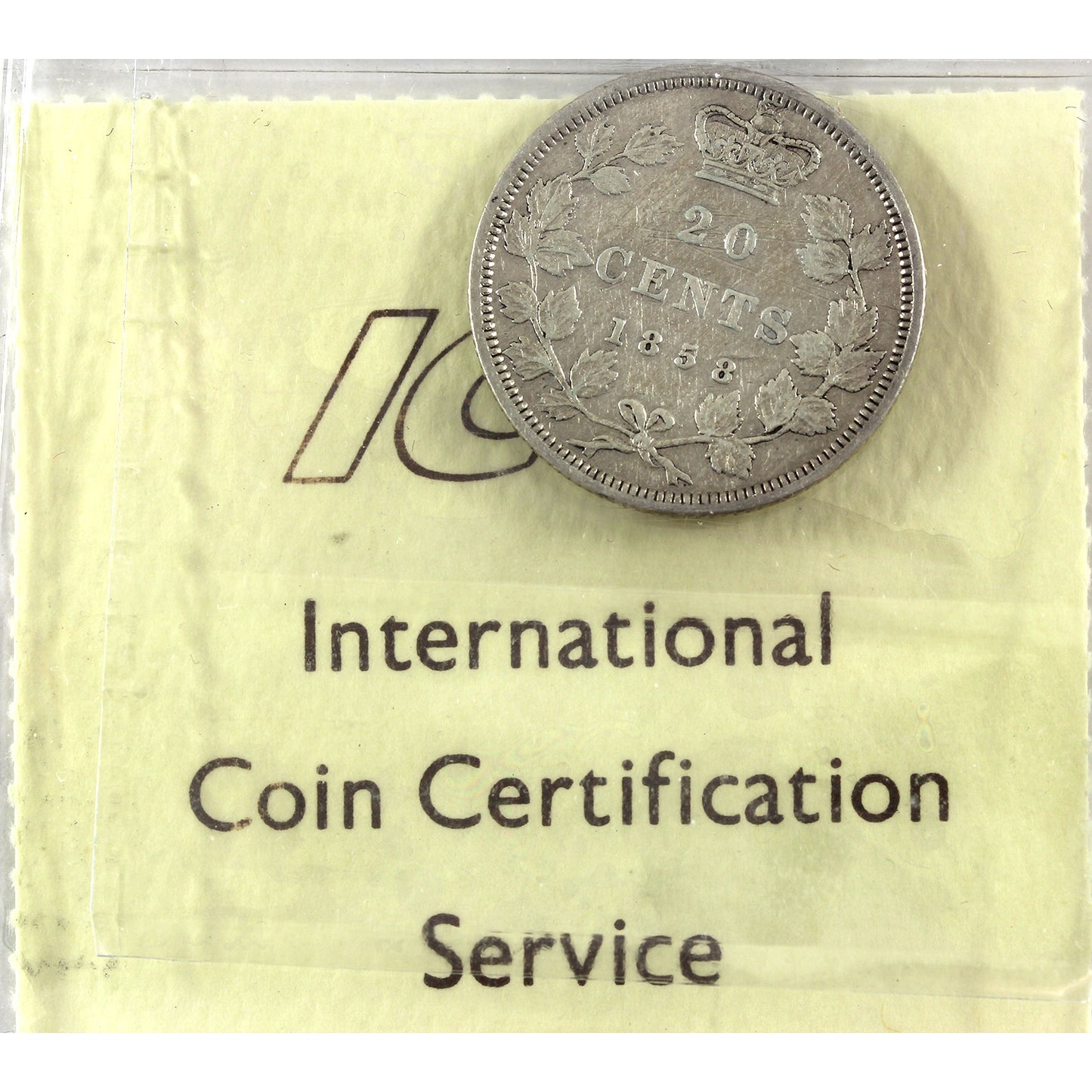 1858 Canada 20-cents ICCS Certified VF20 (scratches)