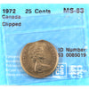 1972 Canada 25-cents CCCS Certified MS63 Clipped