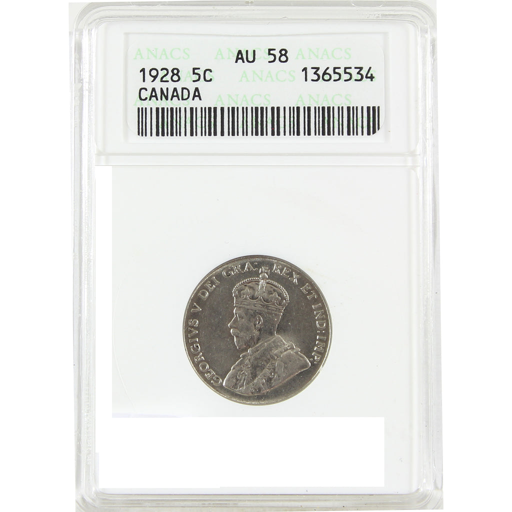 1928 Canada 5-cents ANACS Certified AU58