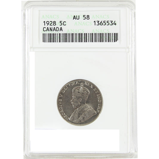 1928 Canada 5-cents ANACS Certified AU58