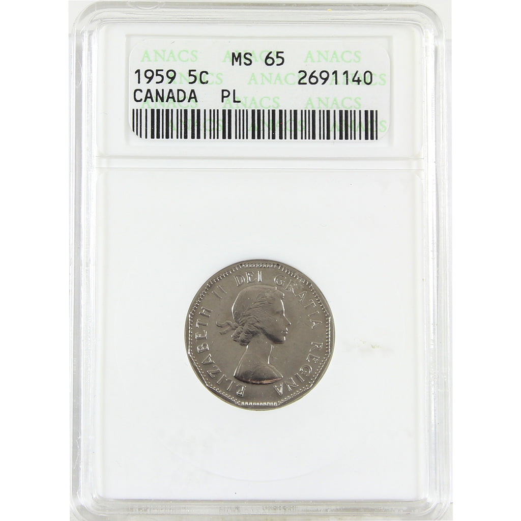 1959 Canada 5-cents ANACS Certified MS65