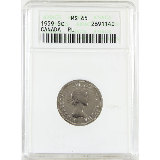 1959 Canada 5-cents ANACS Certified MS65