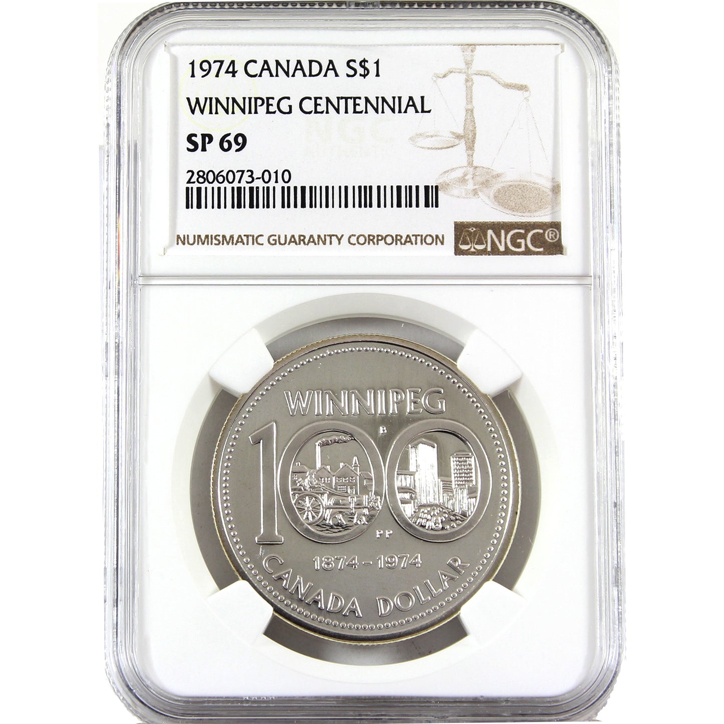 1974 Canada $1 Winnipeg Centennial Specimen Silver Dollar NGC Certified SP69