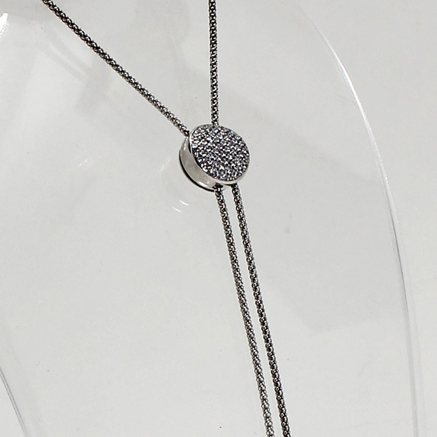 Sterling Silver Clear Gemstone Pressed Bolo Tie Necklace - 17.5 Inches