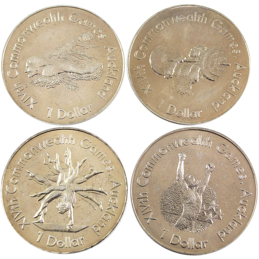 Lot of 4x 1989 New Zealand $1 Commonwealth Games, Auckland Commemoratives (all different)