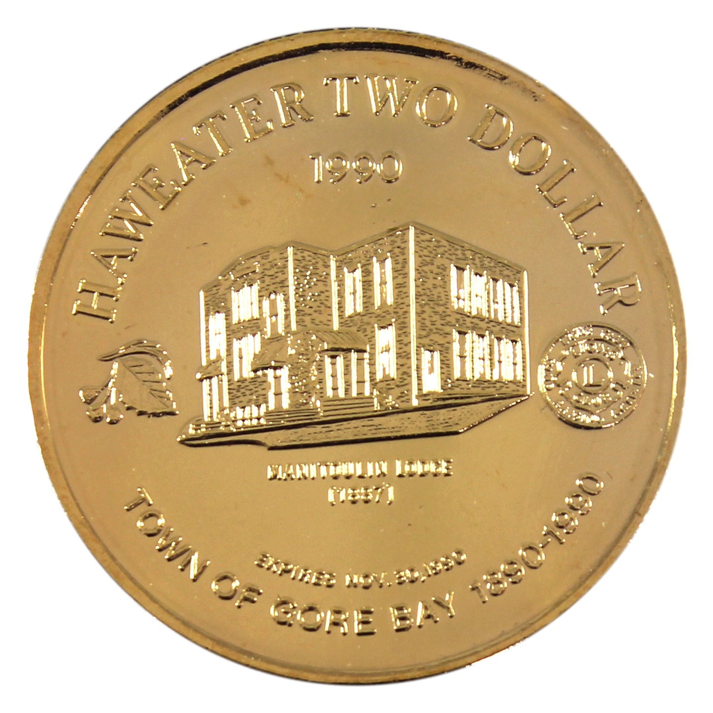 1990 Haweater, Manitoulin Island, ON Gold Plated $2 Trade Token