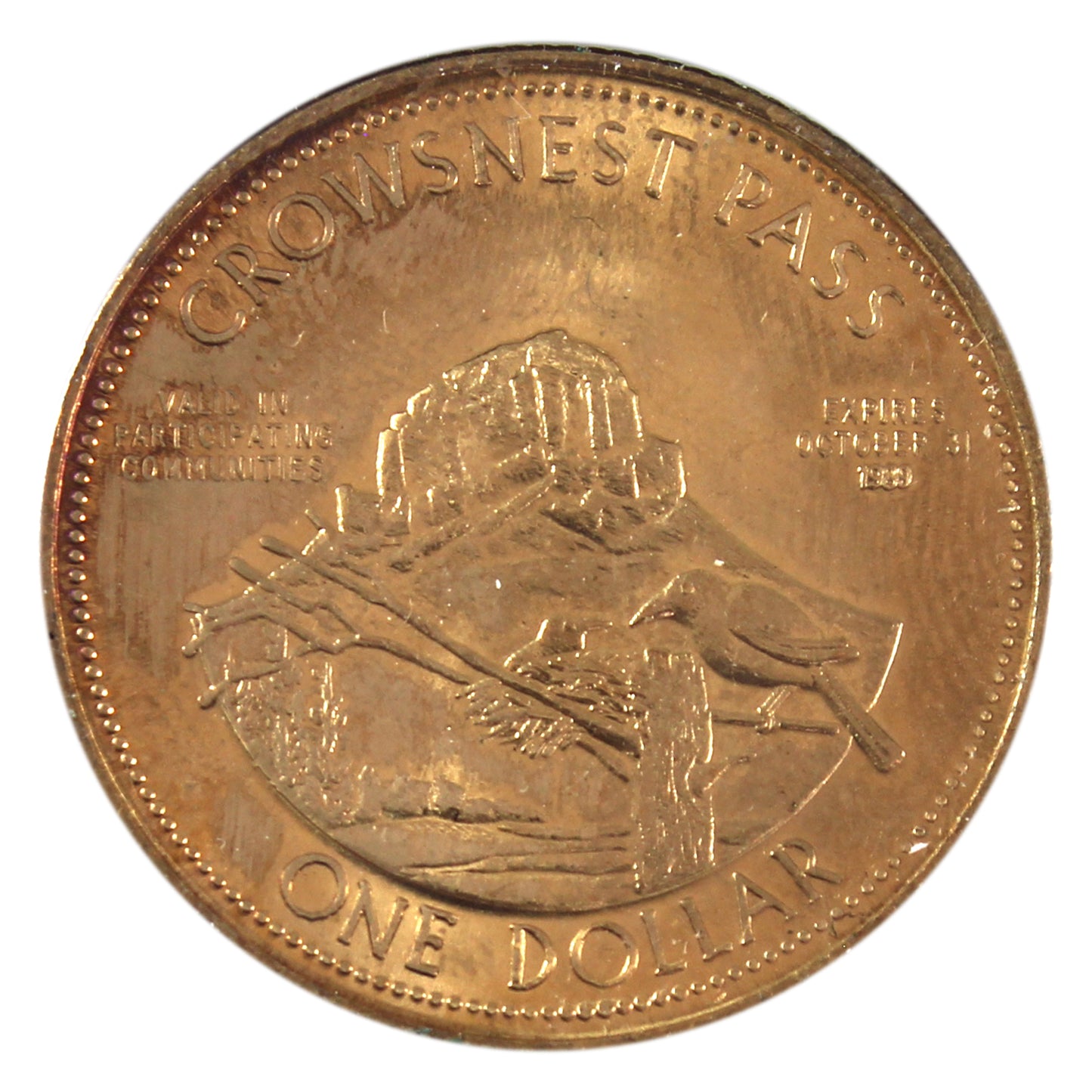 1989 Crowsnest Pass, AB Lost Lemon Gold Mine Trade Dollar Token (toned)