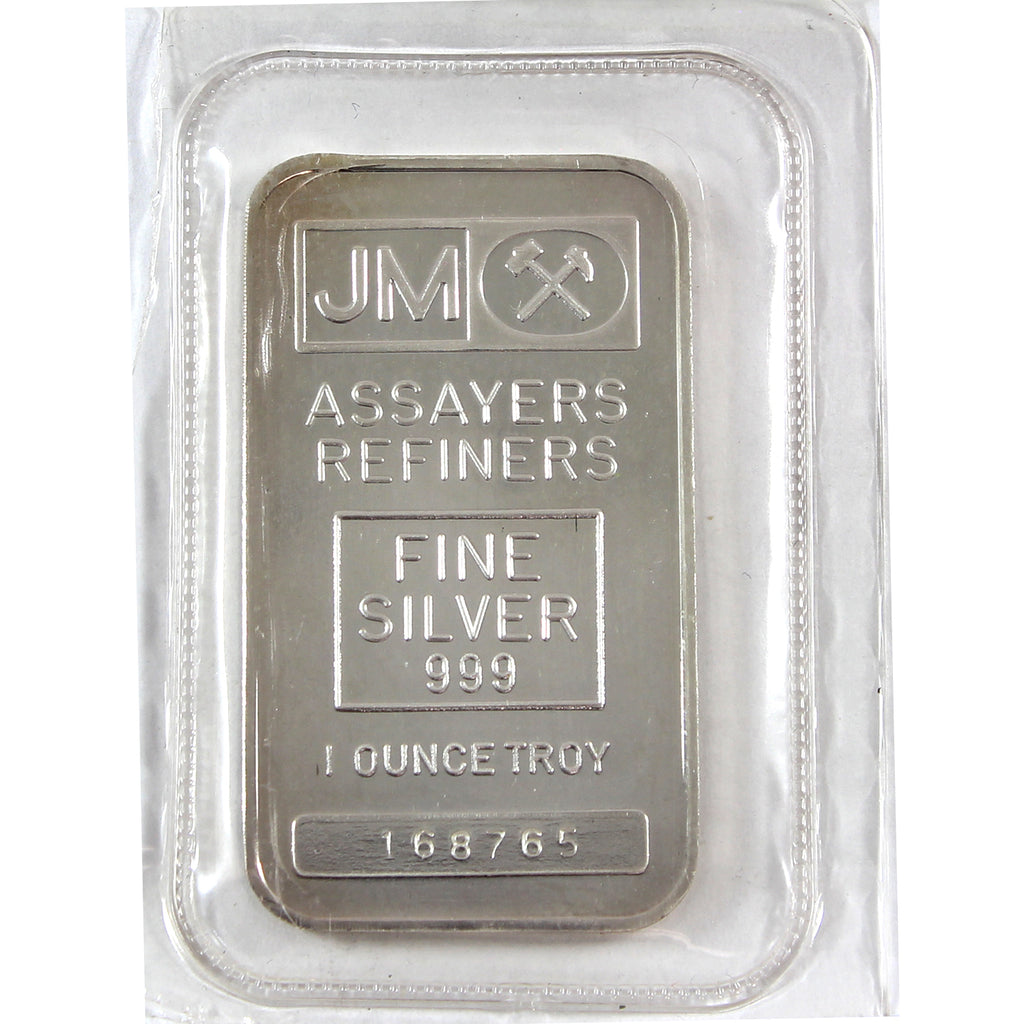 Johnson Matthey 1oz .999 Silver Bar, Blank Back (No Tax)