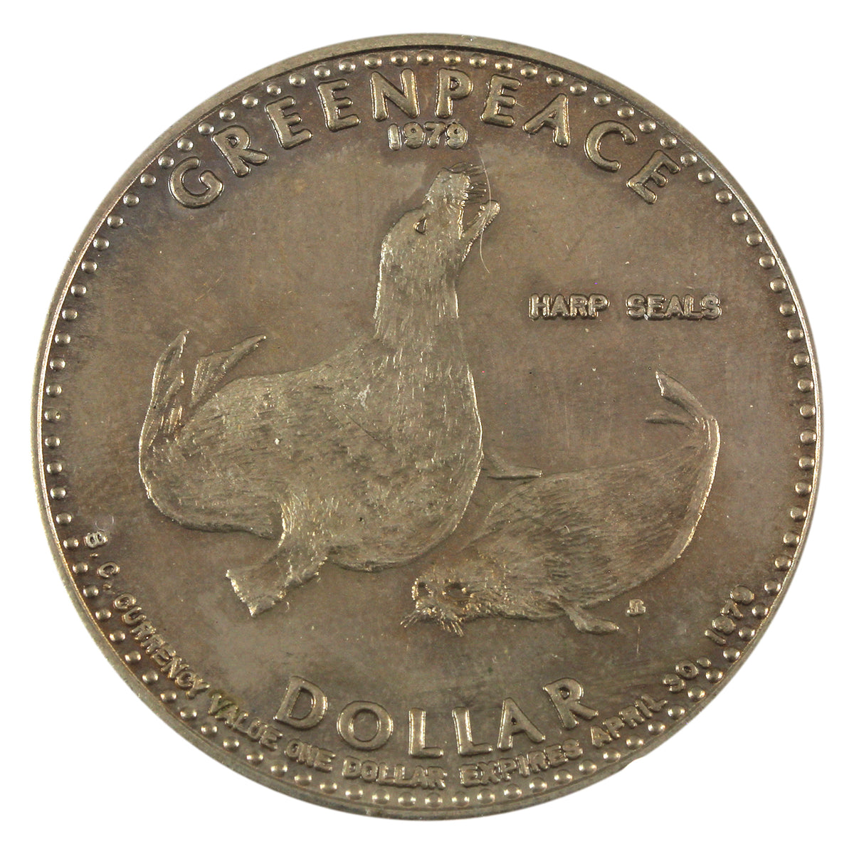 1979 British Columbia Harp Seals Greenpeace Trade Dollar Token