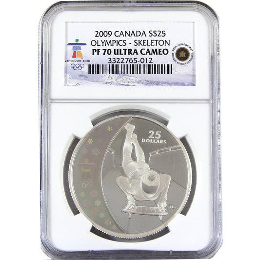 2009 Canada $25 Olympics - Skeleton Sterling Silver NGC Certified PF70 Ultra Cameo