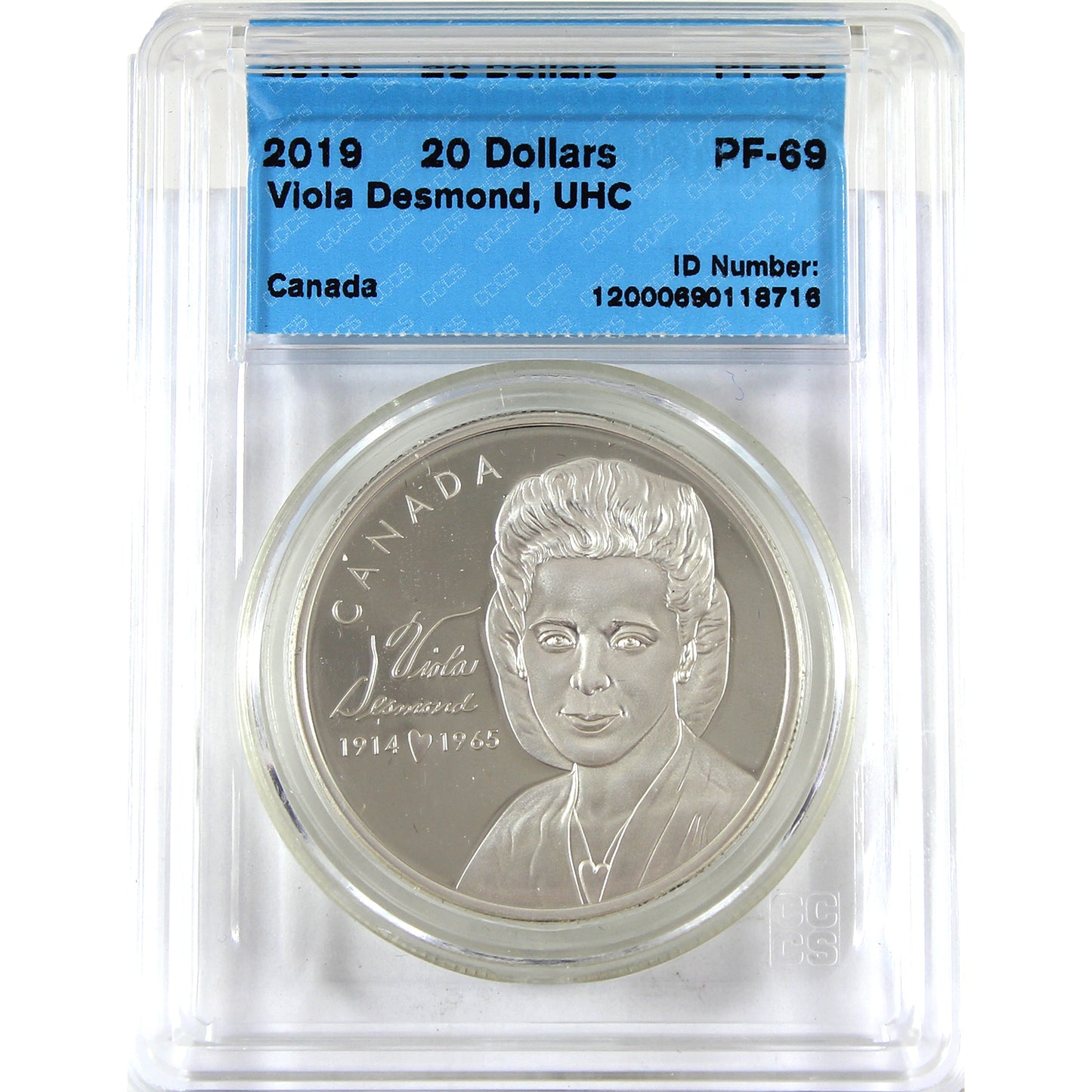 2019 Canada $20 Viola Desmond Fine Silver CCCS Certified PF69 UHC