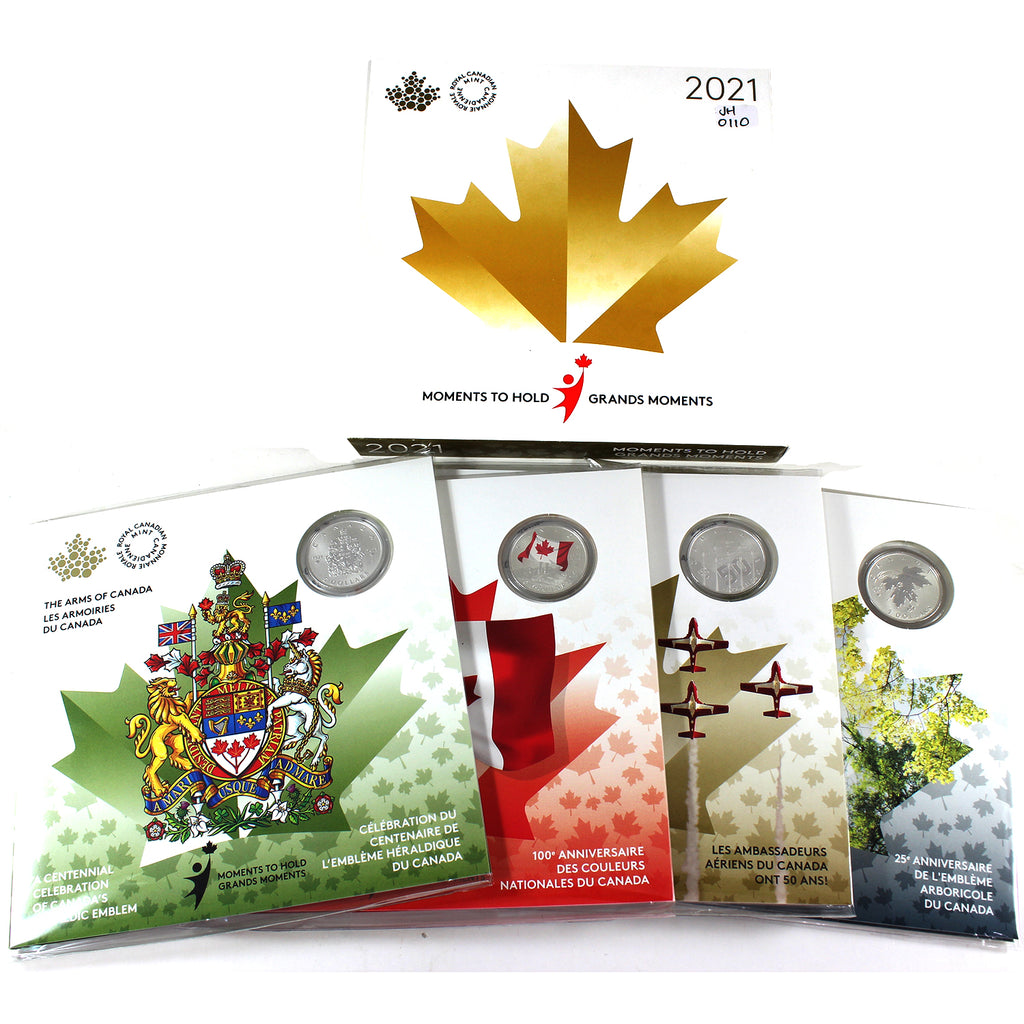 Complete Set of 2021 Canada $5 Moments to Hold Series Silver Coins in Folder (No Tax) 4pcs