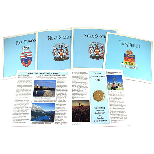 Lot of 5x 1992 Canada 125 Provincial 25-cents & Loon in Info Booklets, 5pcs (scuffs)