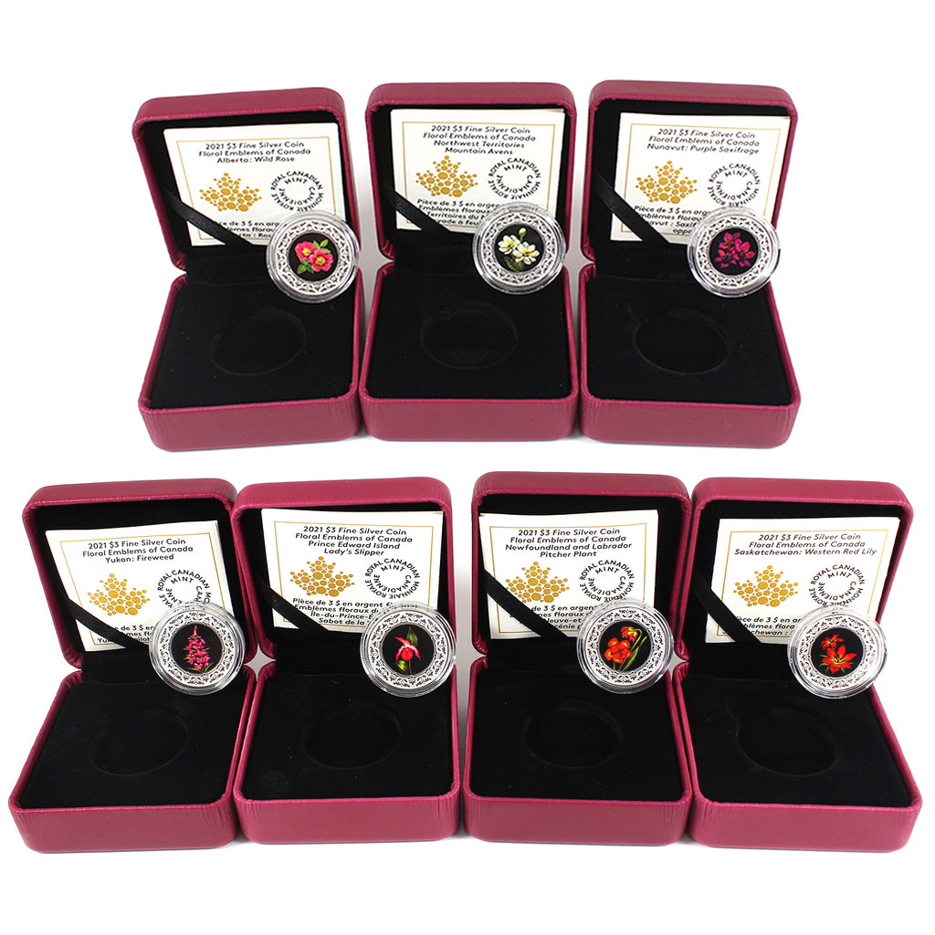 Lot of 7x 2021 Floral Emblems of Canada 1/4 oz Fine Silver Coins (No Tax) missing sleeves