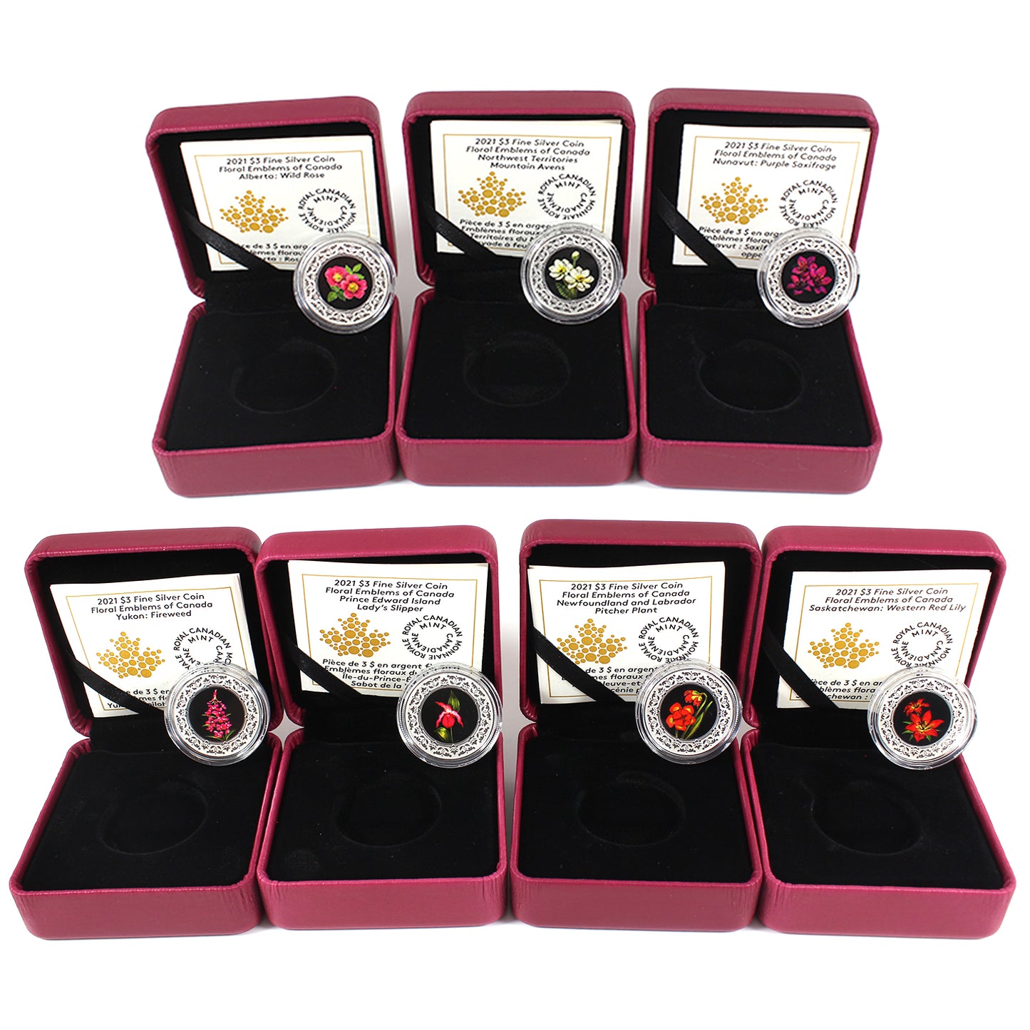 Lot of 7x 2021 Floral Emblems of Canada 1/4 oz Fine Silver Coins (No Tax) missing sleeves
