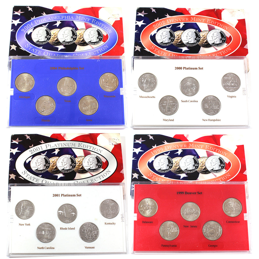 Lot of 4 1999-2004 USA P, D, & Platinum Edition State Quarter Collections (scuffed) 4pcs