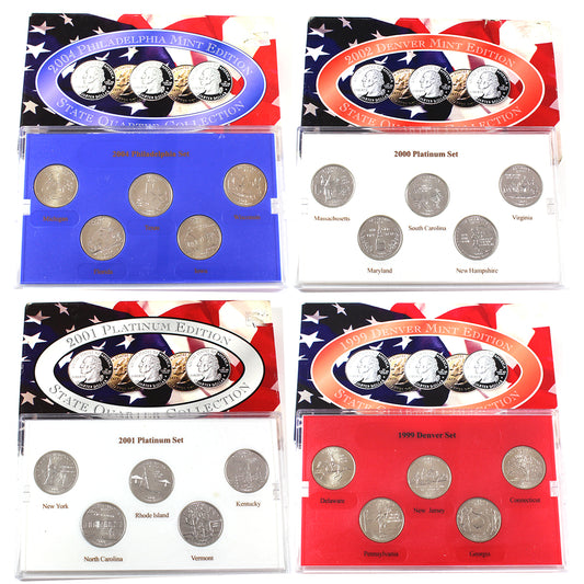 Lot of 4 1999-2004 USA P, D, & Platinum Edition State Quarter Collections (scuffed) 4pcs