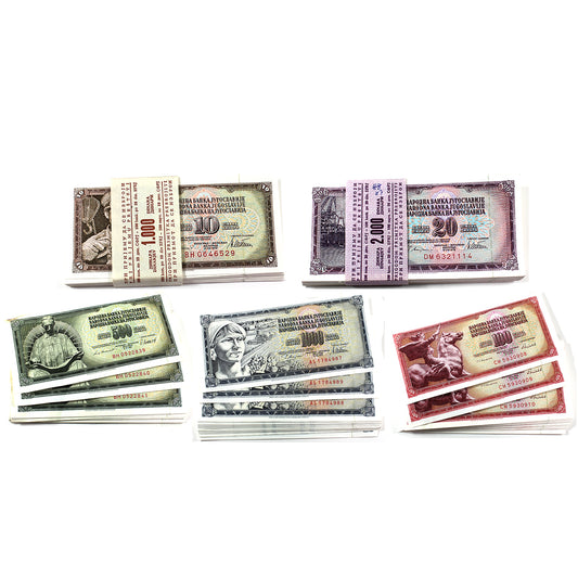 Partial Bundles of Yugoslavia Dinar Notes. 5 bundles. Sold as is.
