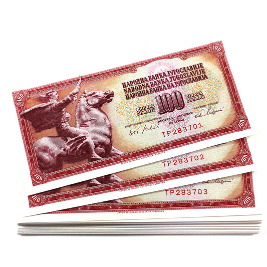 Lot of 100x Yugoslavia 1981 100 Dinara Banknotes, 100Pcs.