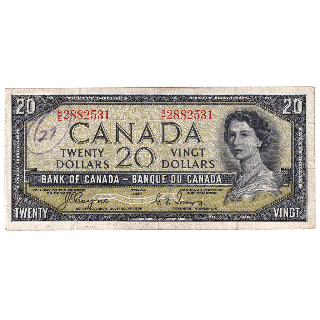 BC-33a 1954 Canada $20 Coyne-Towers, Devil's Face, B/E, VF (writing)