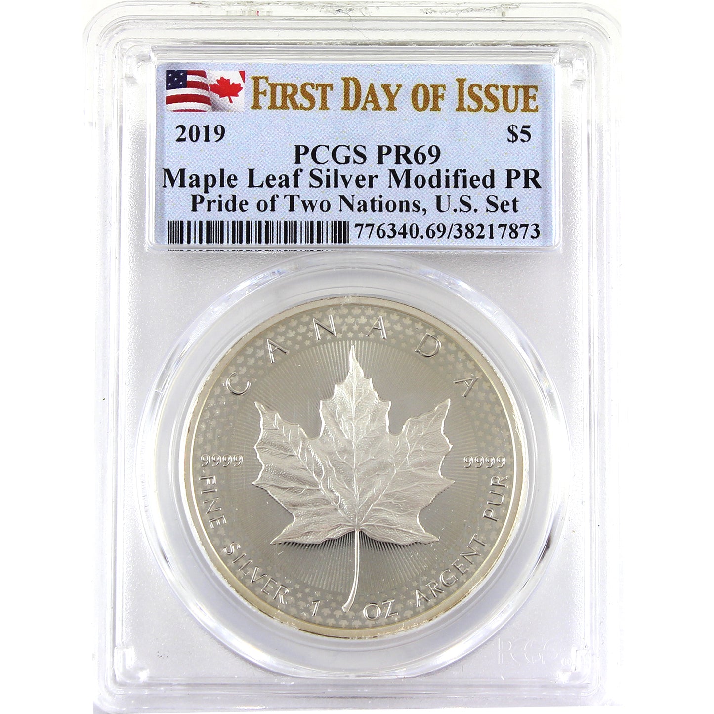 2019 Canada $5 Pride of Two Nations Maple Leaf PCGS Certified PR69 (No Tax) First Day