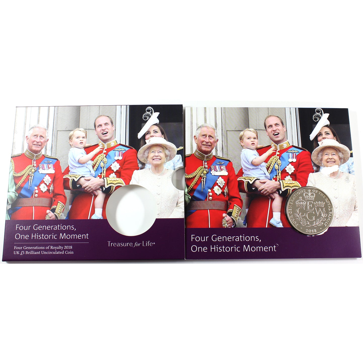 2018 UK 5-Pounds Four Generations, One Historic Moment BU Coin in Folder (impaired)