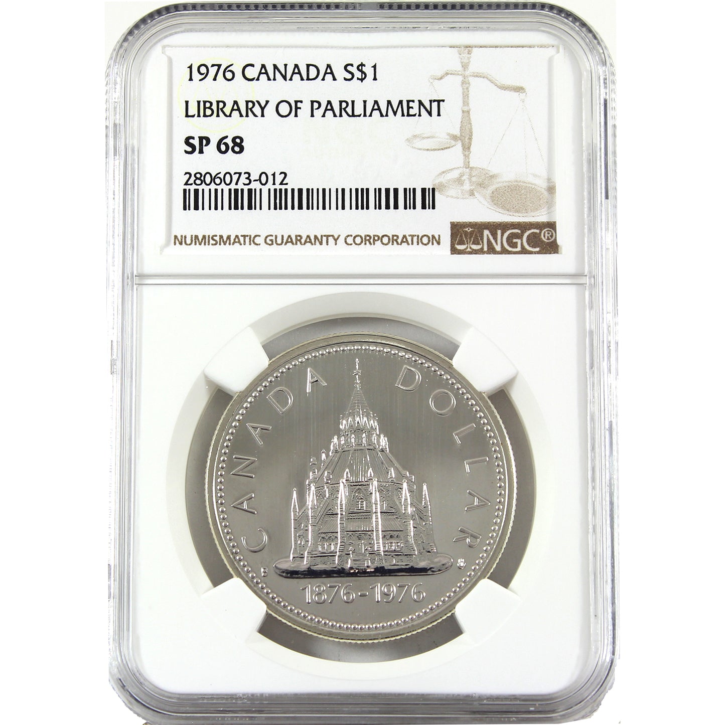 1976 Canada 100th Ann. Library of Parliament Specimen Silver Dollar NGC Certified SP68