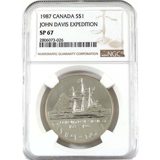1987 Canada 400th Ann. John Davis' Expedition BU Silver Dollar NGC Certified SP67