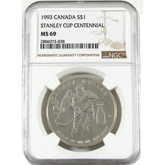 1993 Canada Stanley Cup Centennial Brilliant UNC Silver Dollar NGC Certified MS69