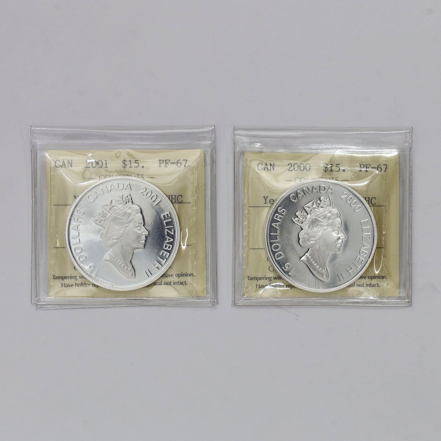 Pair of 2000 + 2001 Canada $15 Lunar New Year .925 Silver ICCS Certified PF67 UHC, 2pcs