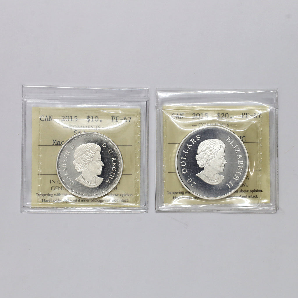Pair of 2015 Canada Sir John A. Macdonald Fine Silver ICCS Cert. PF67 UHC, 2pcs (No Tax)