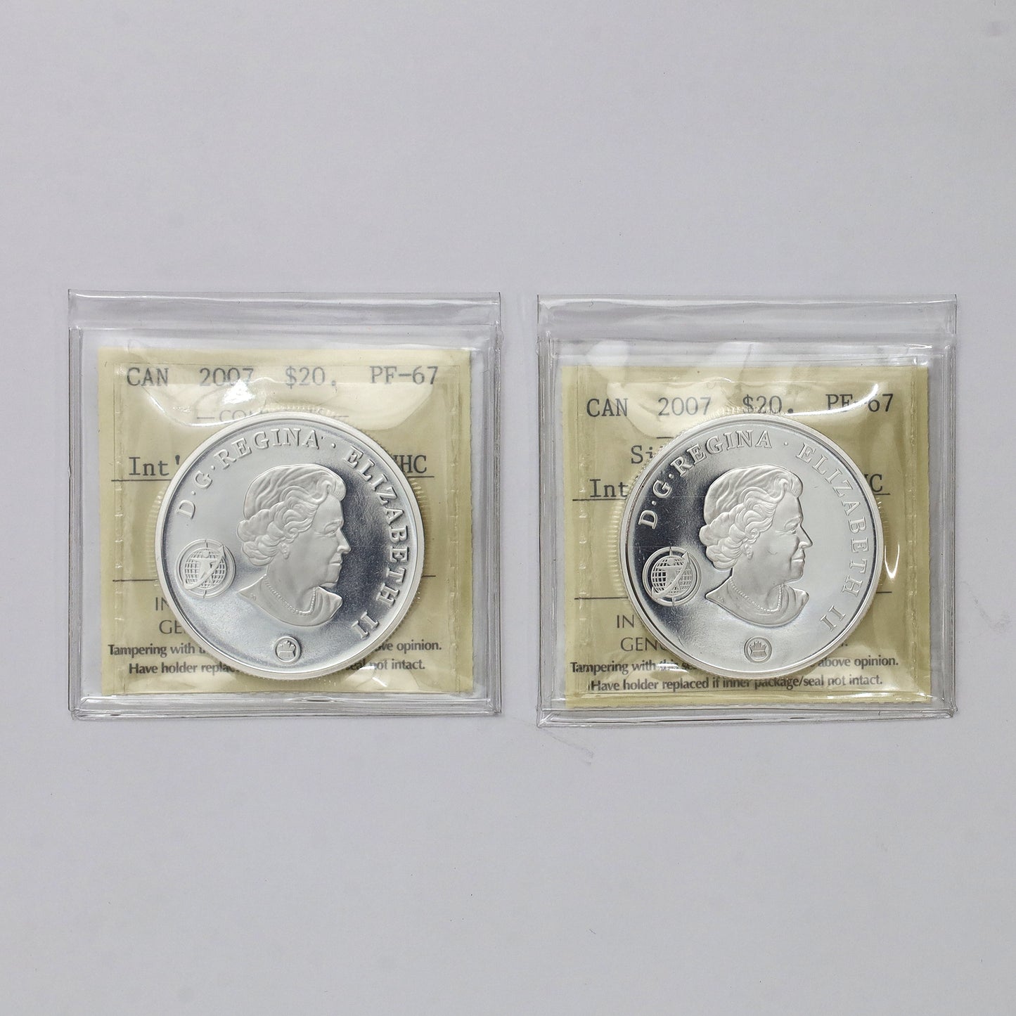 Pair of 2007 Canada $20 Intl. Polar Year Sterling Silver ICCS Cert. PF67 UHC, 2pcs