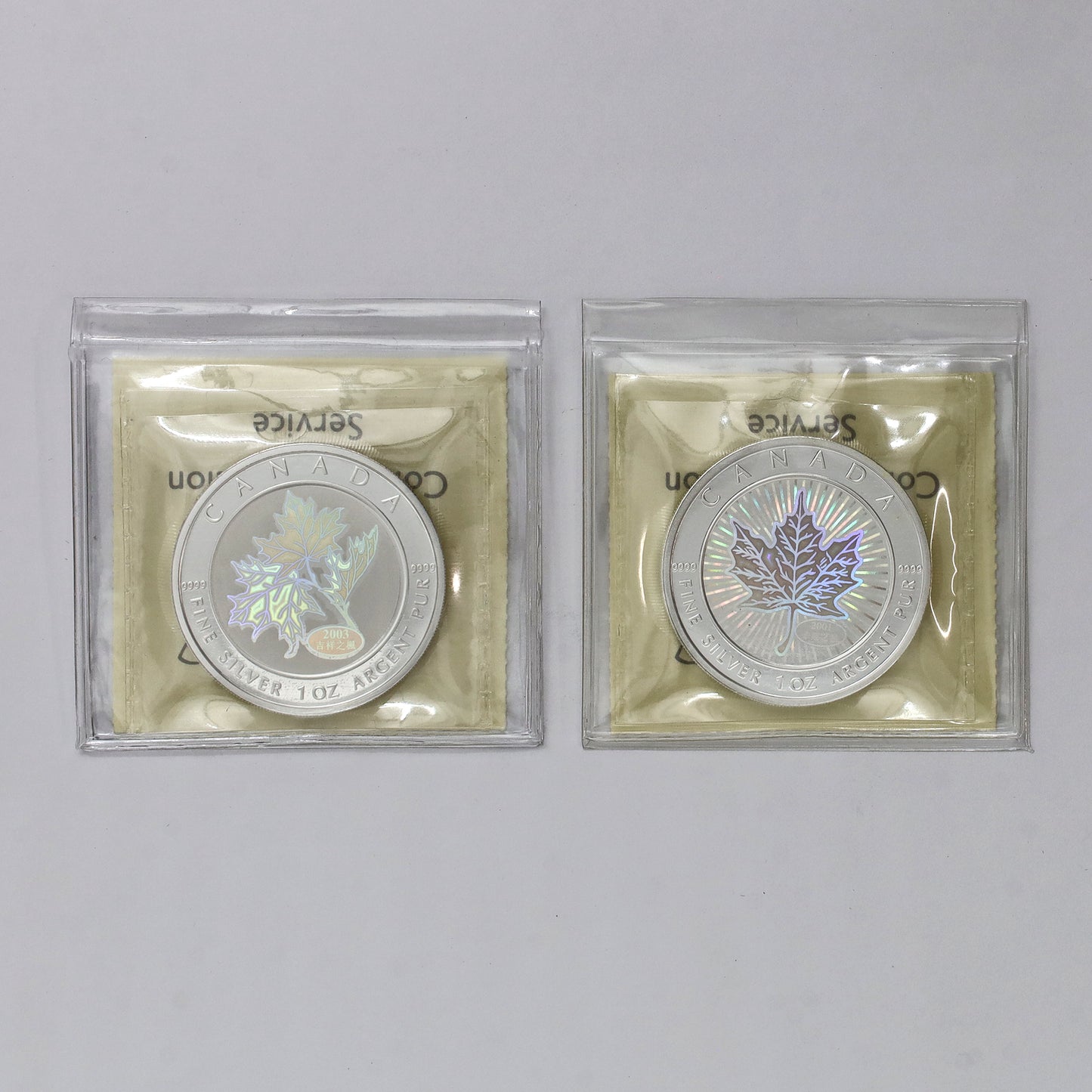Pair of 2001 & 2003 Canada $5 Maple of Good Fortune ICCS Cert. SP66 & SP67 (No Tax)
