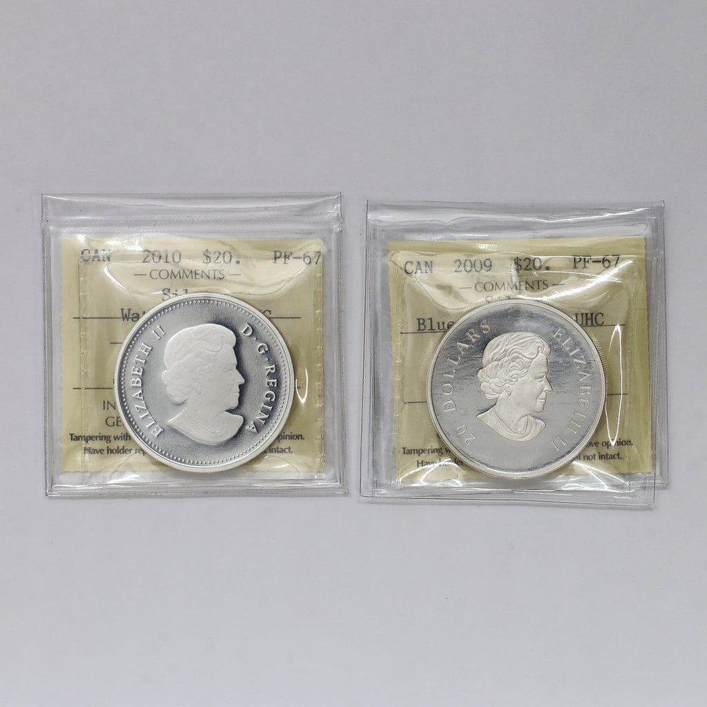 Pair of 2009 & 2010 Canada $20 Swarovski Fine Silver ICCS Cert. PF67 UHC, 2pcs (No Tax)