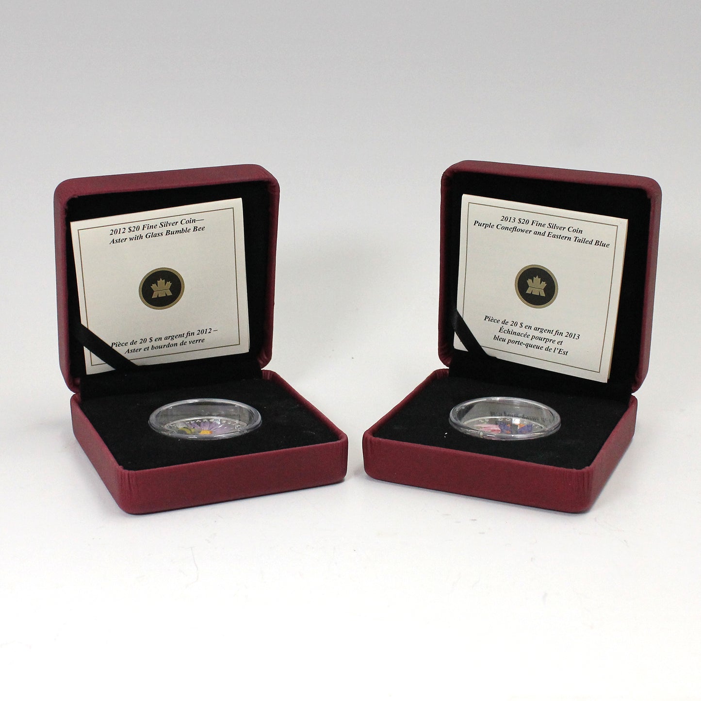 Pair of 2012-2013 Canada $20 Venetian Glass Fine Silver Coins, 2pcs (No Tax) Issues