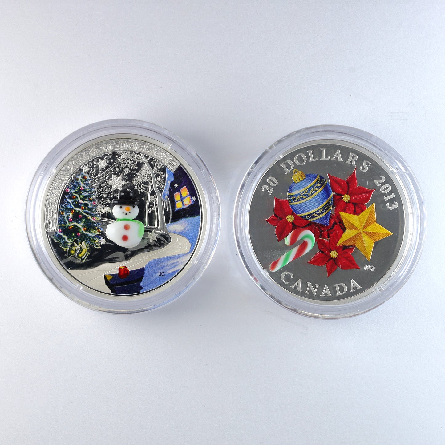Pair of 2013-2014 Canada $20 Venetian Glass Holiday Fine Silver, 2pcs (No Tax) Issues