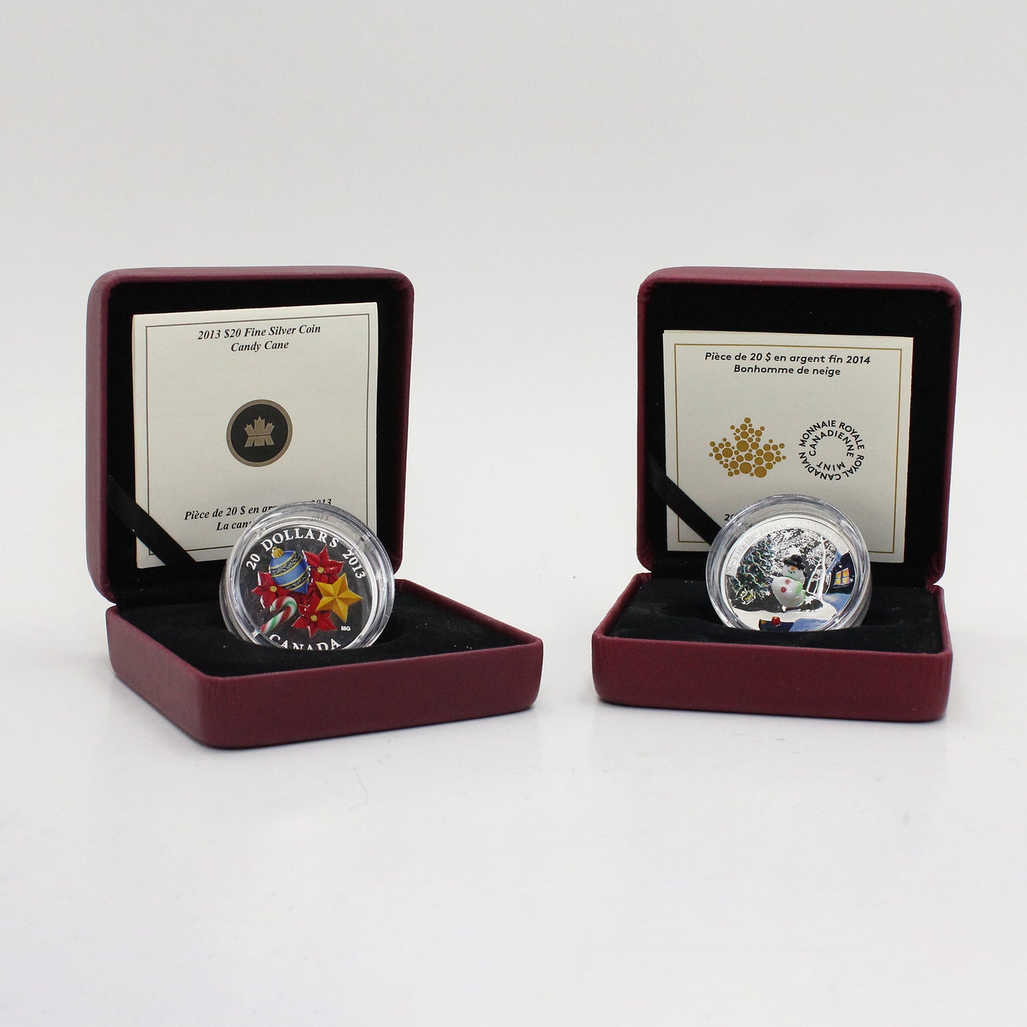 Pair of 2013-2014 Canada $20 Venetian Glass Holiday Fine Silver, 2pcs (No Tax) Issues