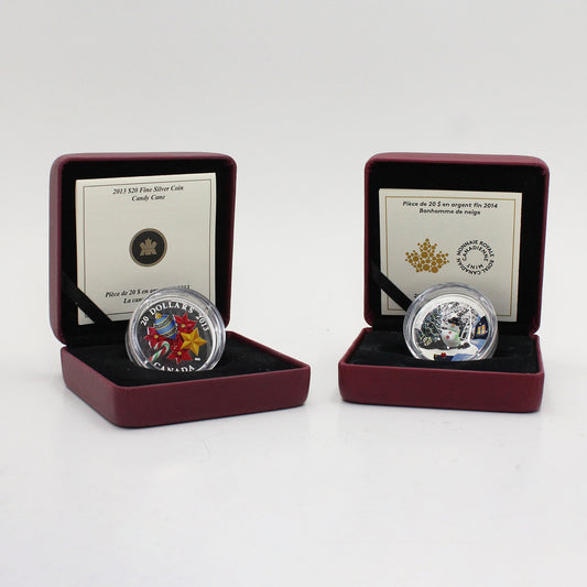 Pair of 2013-2014 Canada $20 Venetian Glass Holiday Fine Silver, 2pcs (No Tax) Issues