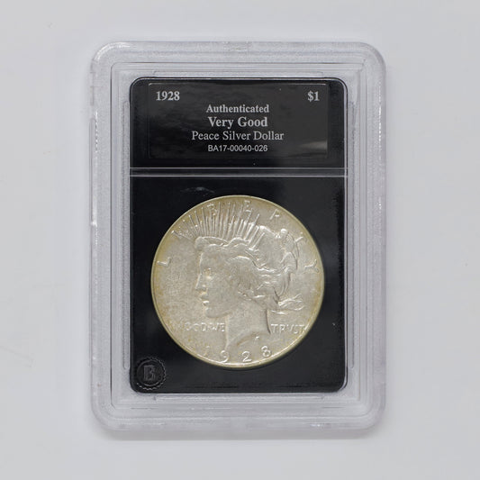 1928 USA Peace Dollar in Slab, Very Good (VG8)