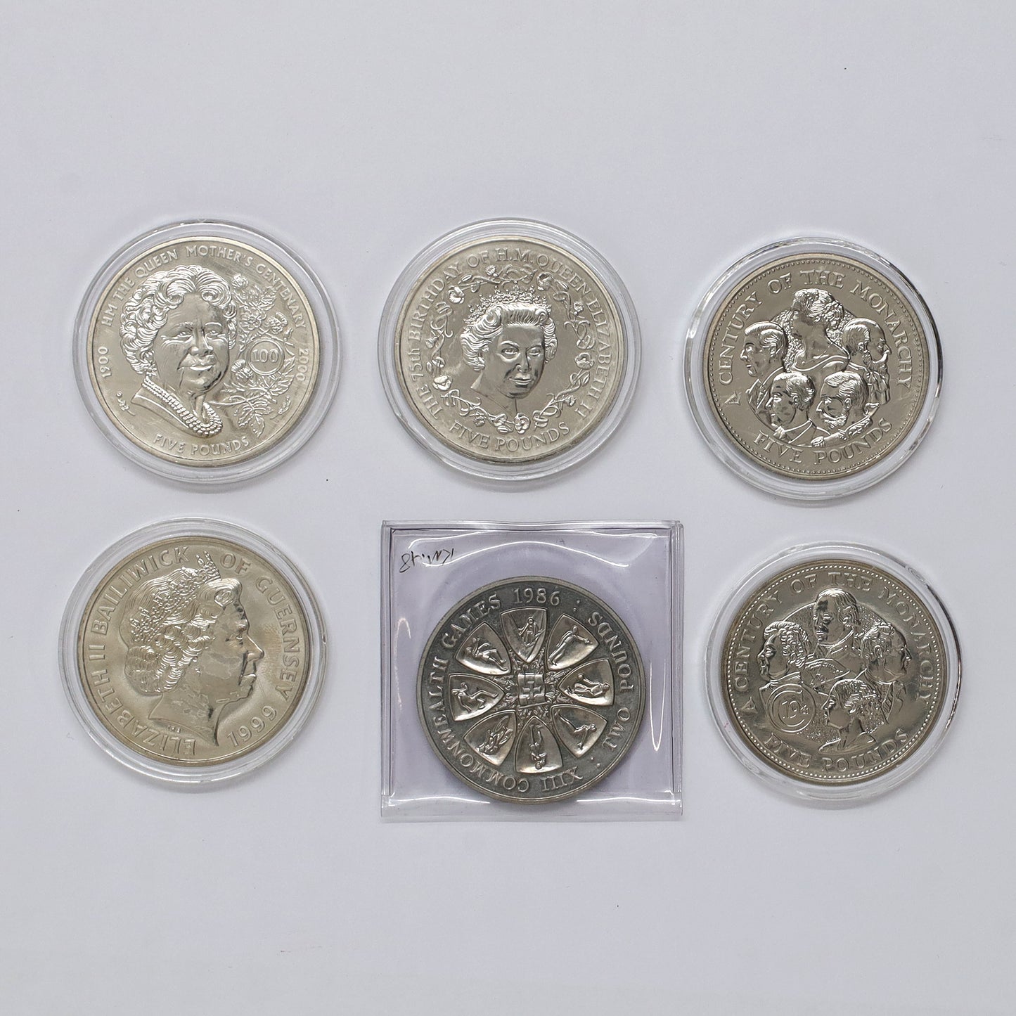 Lot of 6x Guernsey 1986-2001 UK Royal Mint Commemorative Coins, 6pcs (Issues)