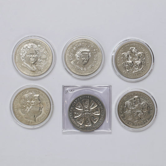 Lot of 6x Guernsey 1986-2001 UK Royal Mint Commemorative Coins, 6pcs (Issues)