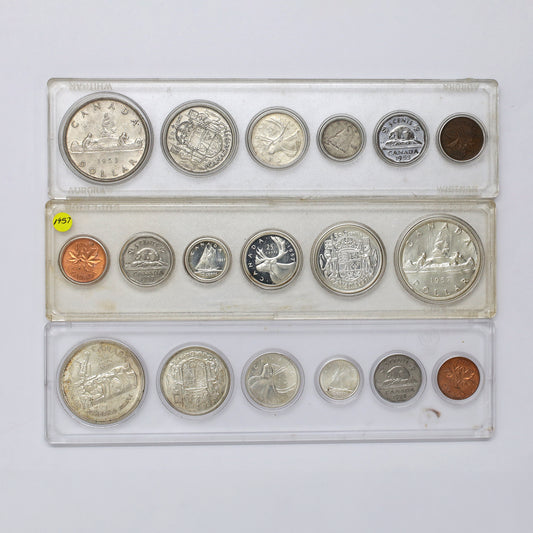 Lot of 3x 1953-1958 Canada 6-coin Year Sets in Snap Lock Cases, 3pcs