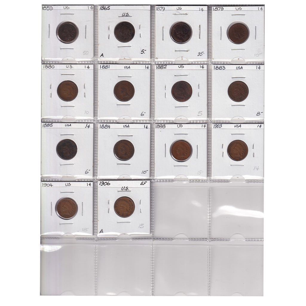 Group Lot of 14x 1859-1906 USA Cents, 14pcs