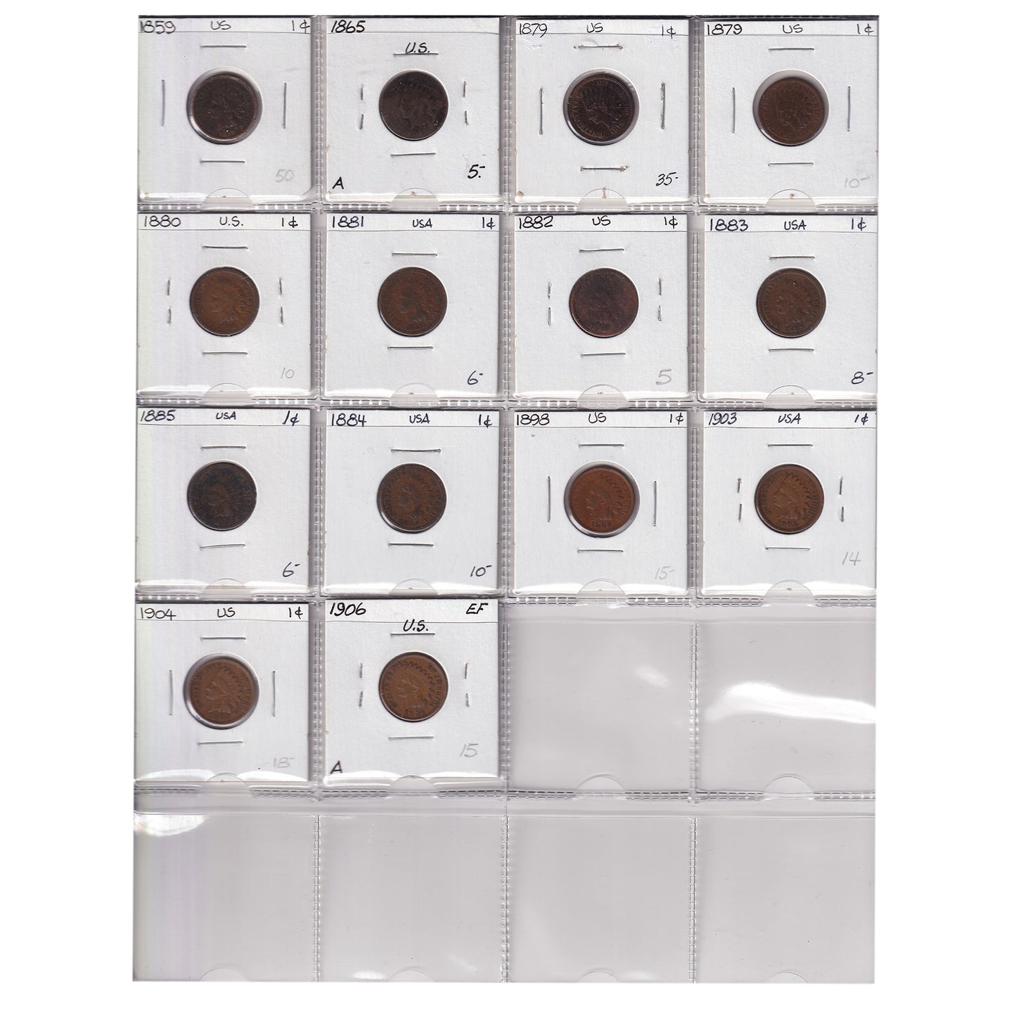 Group Lot of 14x 1859-1906 USA Cents, 14pcs