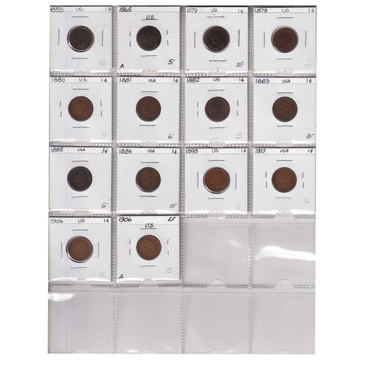 Group Lot of 14x 1859-1906 USA Cents, 14pcs