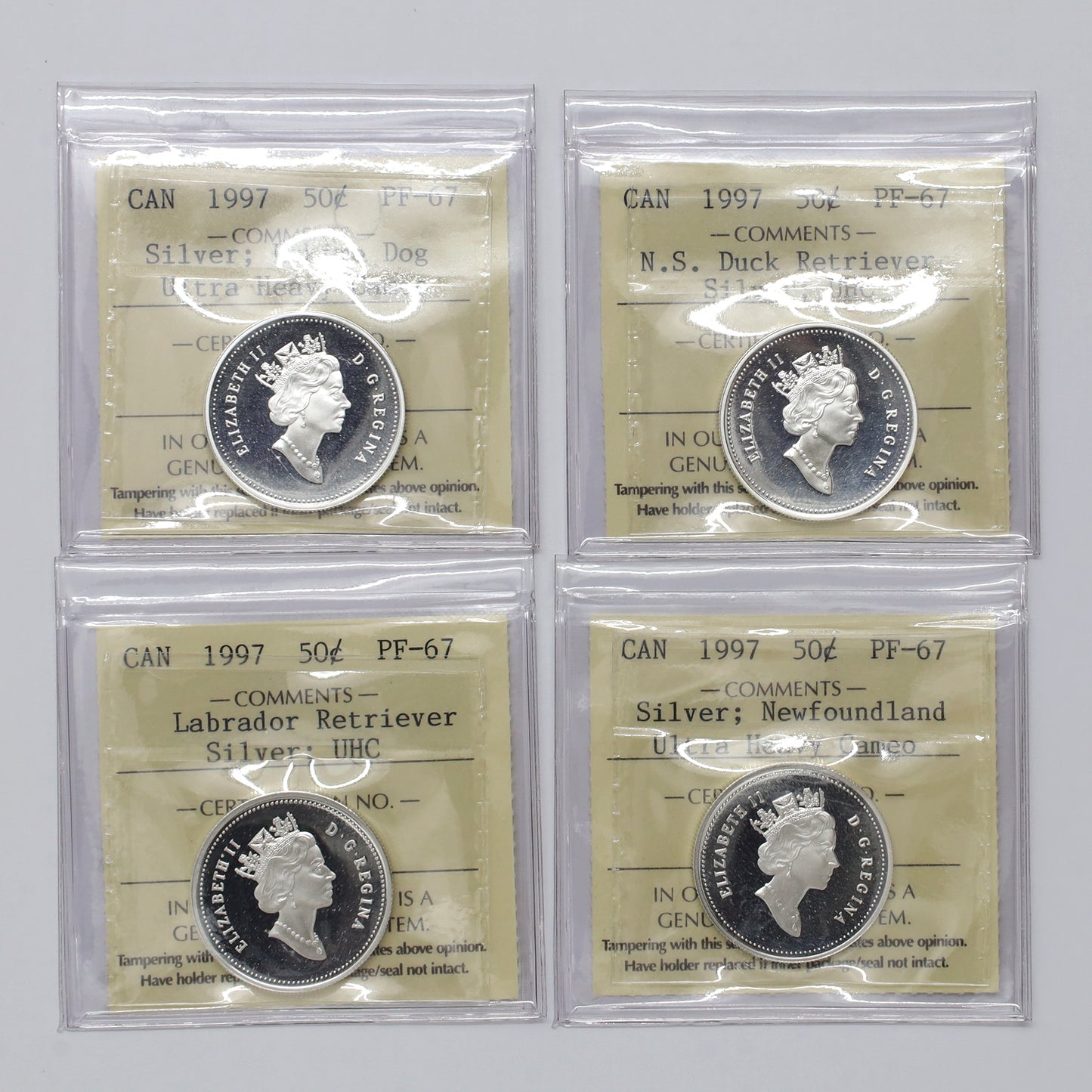 1997 50-cent Dogs of Canada 4-coin .925 Silver Set ICCS Certified PF67 UHC