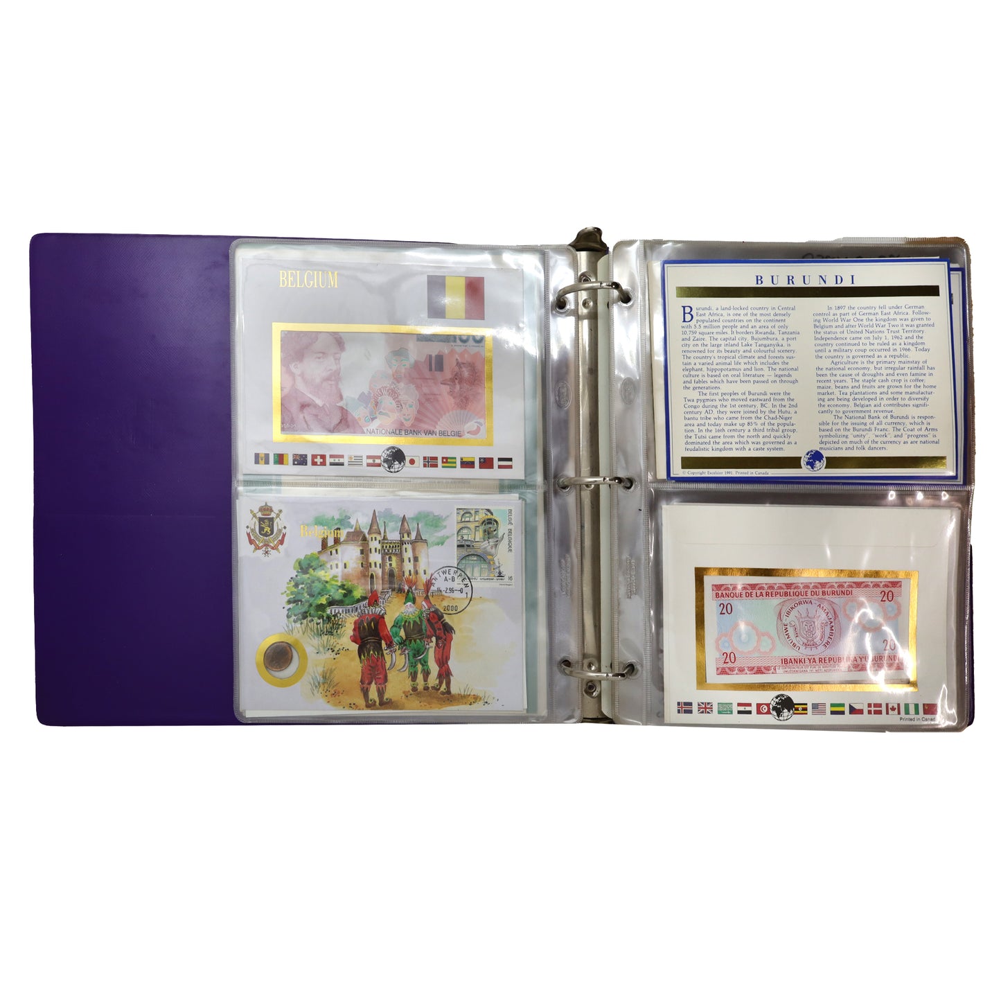 Set of Excelsior Collectors Guild Coins, Stamps, and Banknotes of All Nations in Binder