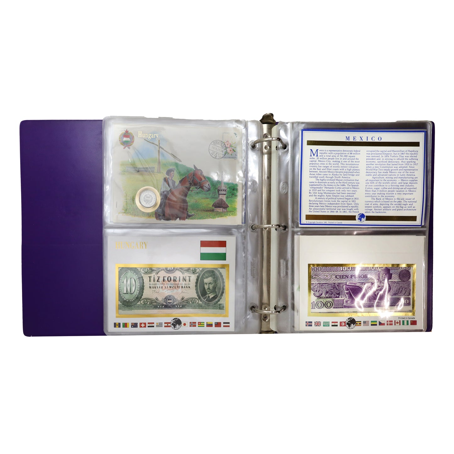 Set of Excelsior Collectors Guild Coins, Stamps, and Banknotes of All Nations in Binder