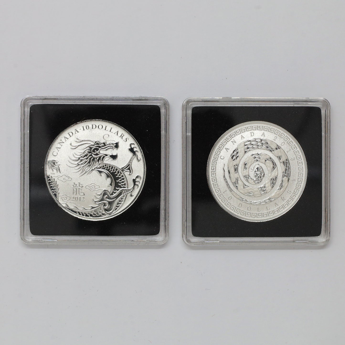 Pair of 2012-2013 Canada $10 Years of Dragon & Snake Fine Silver in Case, 2pcs (No Tax)