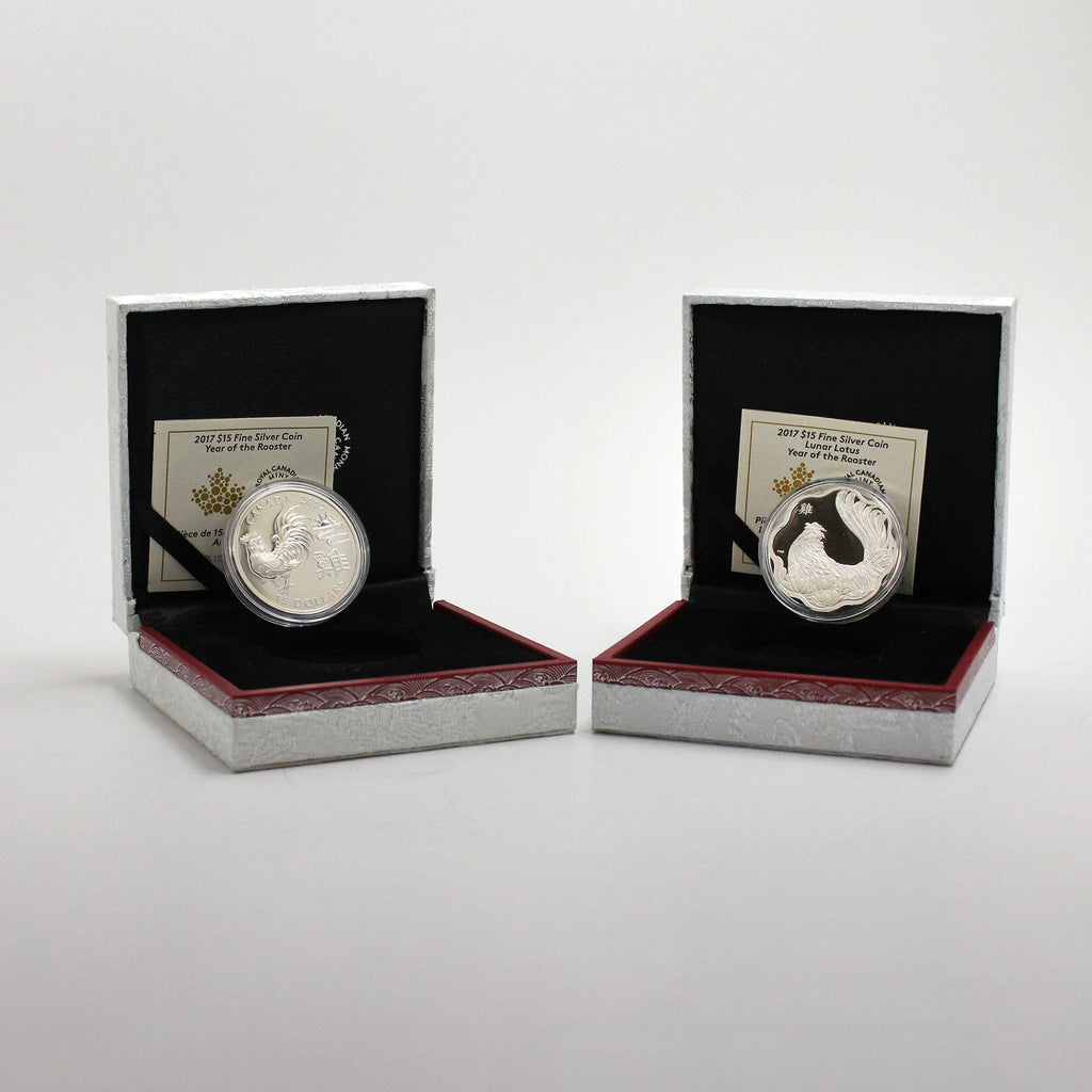 Pair of 2017 Canada $15 Year of the Rooster Fine Silver Coins, 2pcs (No Tax) Issues